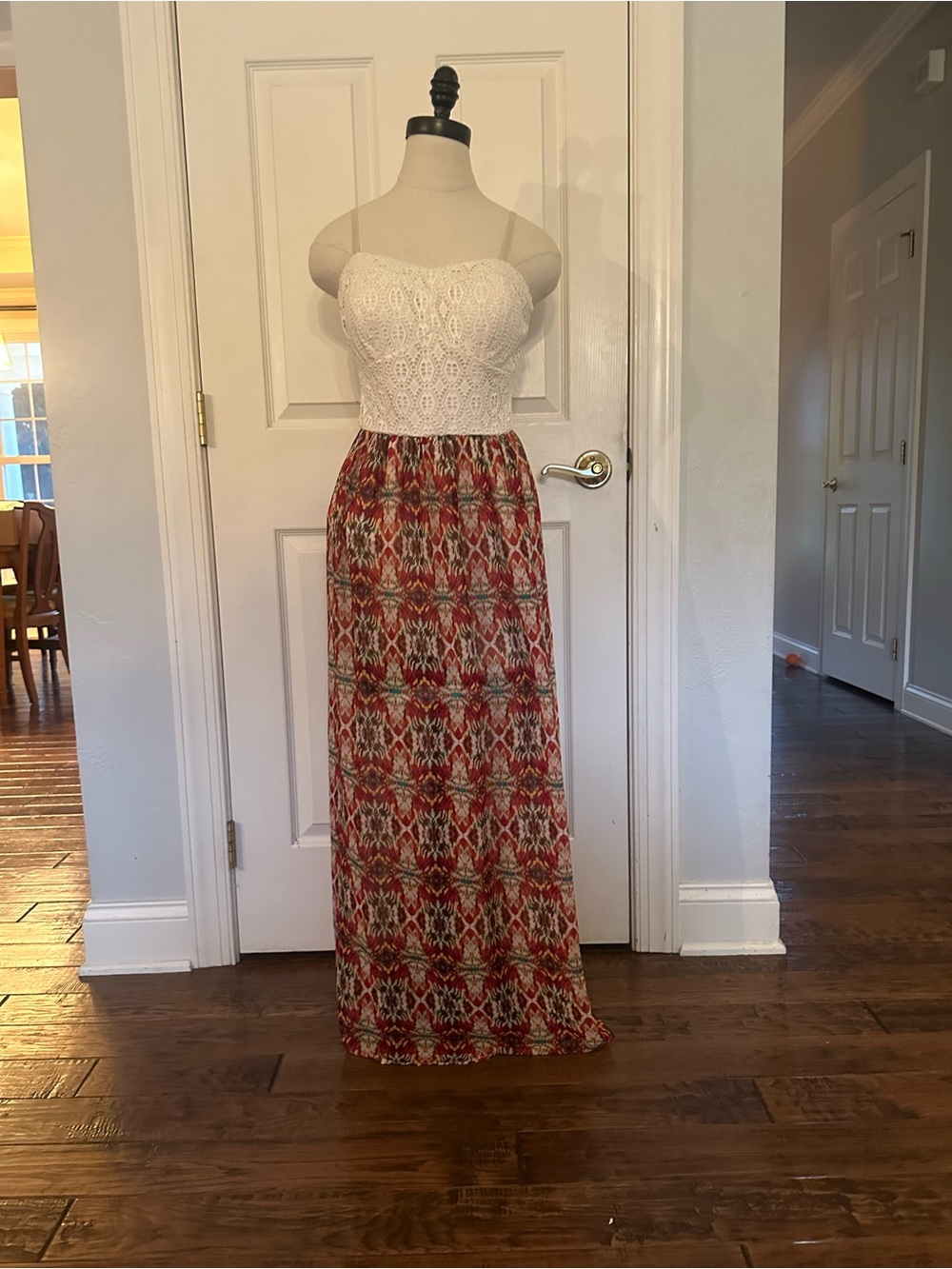 Boho Print Maxi Dress in Red and White